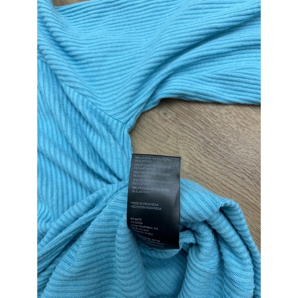 Anthropologie light blue Ribbed Wrap Top Long Sleeve Balloon Cuff Blue XS NEW - Picture 4 of 6